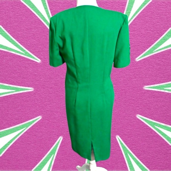 VTG Caron Petite blazer dress sz S/M vintage faux wrap gold button midi sheath - Picture 2 of 5